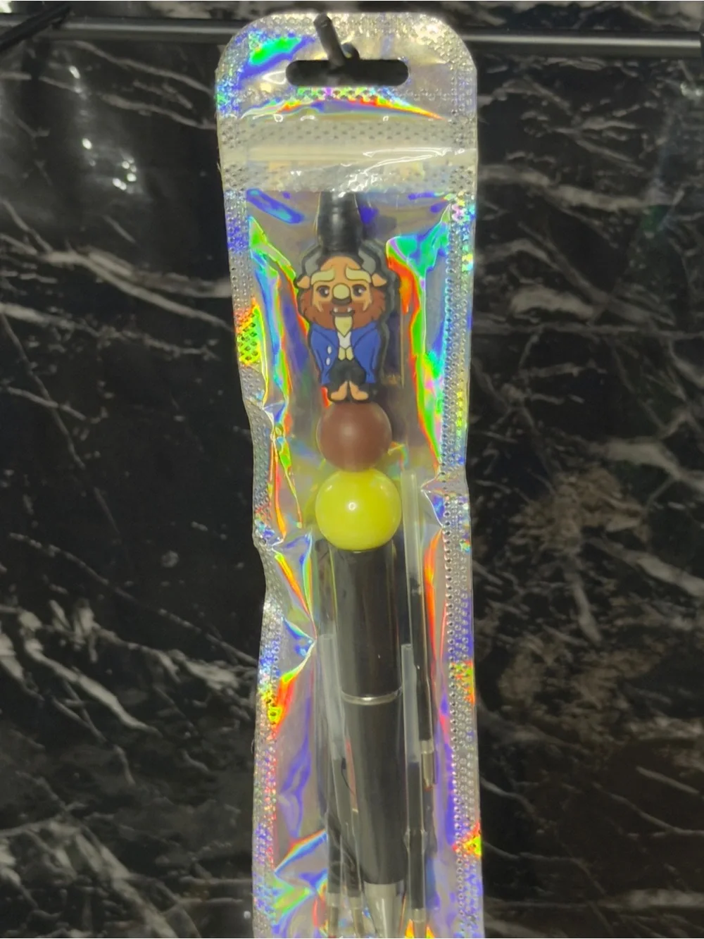Beast from Beauty and the beast Focal Bead Pen Black & Blue ink